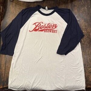 Samuel Adam XL Cotton Baseball Shirt. Medium Sleeve White Blue